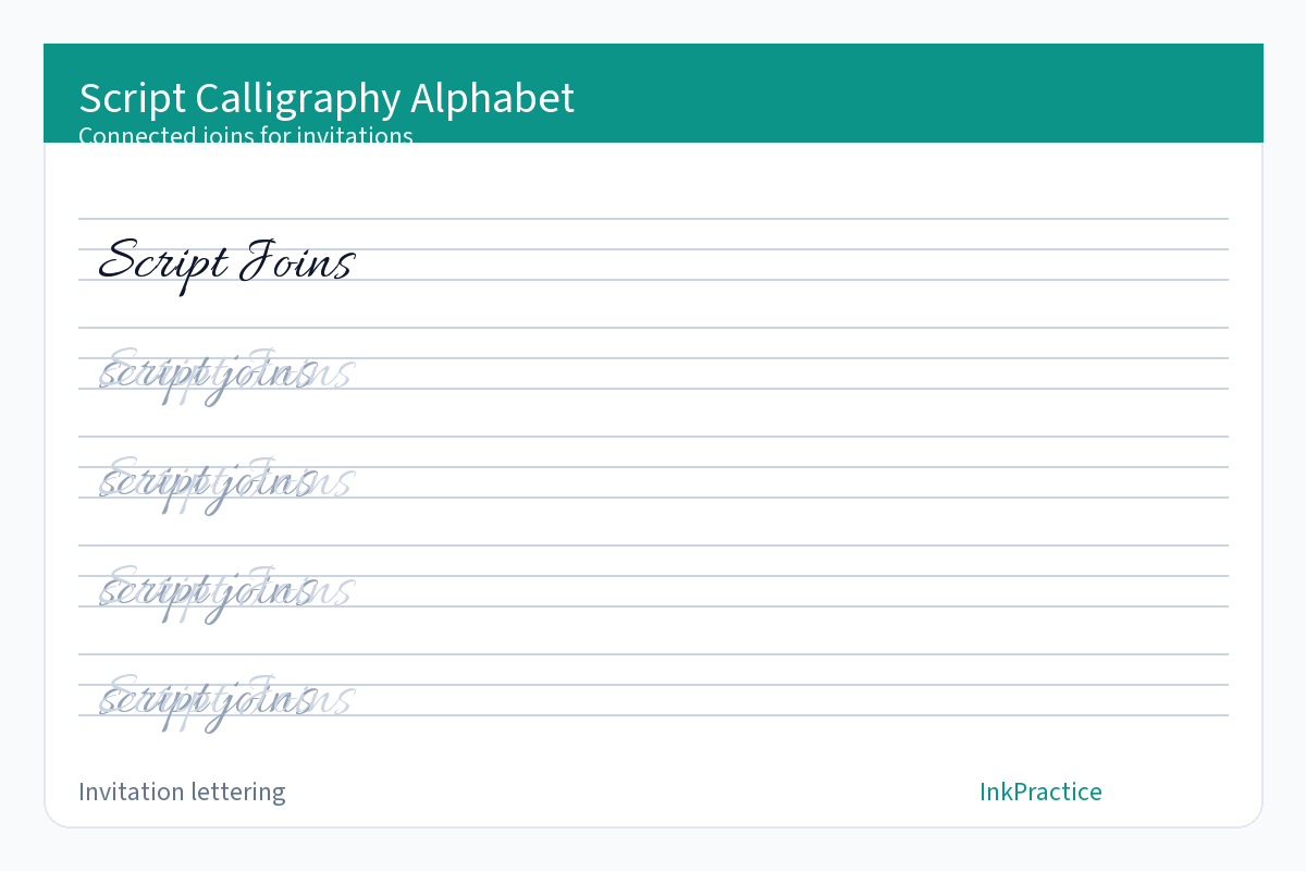 Script calligraphy alphabet sample for invitations